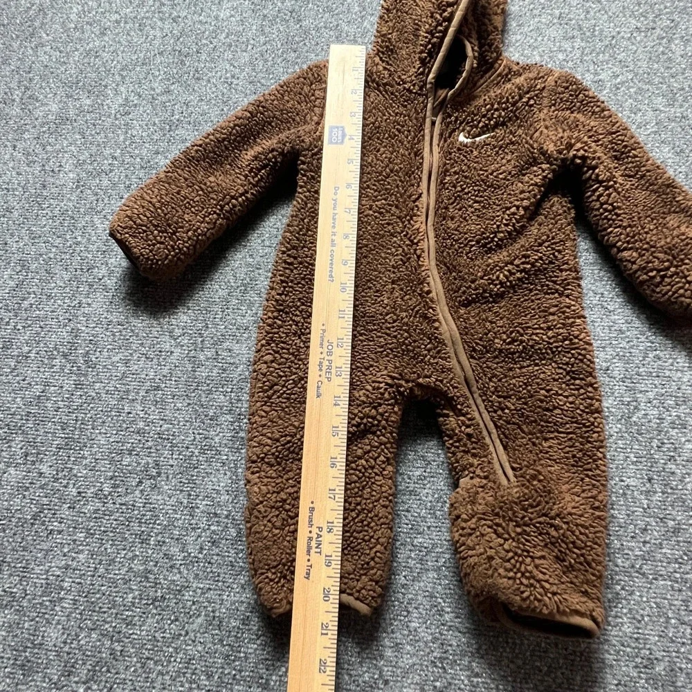 Nike Baby Sherpa Fleece Hooded Romper Brown 6M One Piece Bunting Zip Up